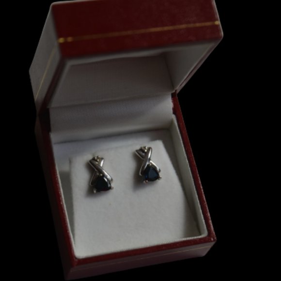 Trillion Sapphire Diamond Stud Earrings In 14k White Gold